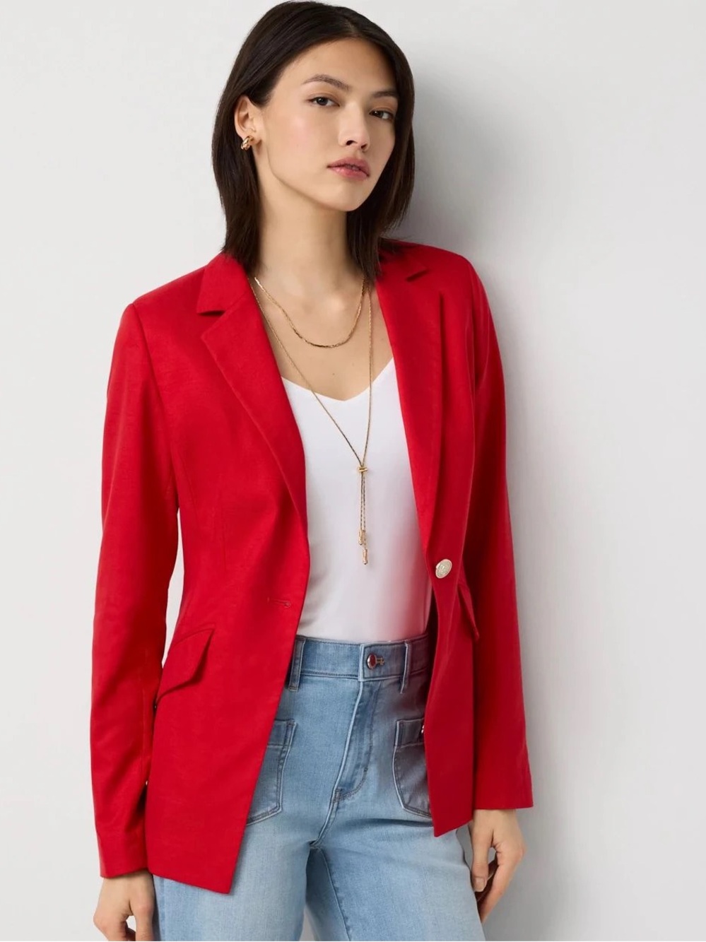 White House Black Market Red Single-Button Tailored Blazer